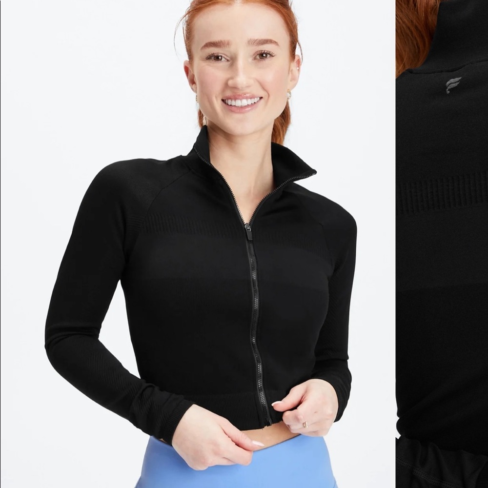Tory Cropped Seamless Zip-up Jacket / Fabletics / black / size L